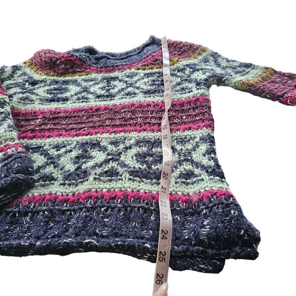 Free People Boho Mulitcored Sweater Top CREW Neck sz S - Picture 4 of 5